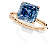 Solitaire Engagement Ring Setting for Fancy Blue Asscher Cut Center with Bamboo Band and Prong Head in Rose Gold