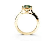 Floral Engagement Ring Setting for Fancy Green Cushion Cut Center with Pave Band and Floral Prong Head in Yellow Gold