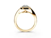 Bezel-Framed Halo Engagement Ring Setting for Emerald Cut Center with Pave Band and Prong Head in Yellow Gold