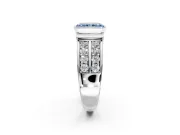 Bezel Engagement Ring Setting for Fancy Blue Radiant Cut Center with Wide Channel-Set Band and Bezel Head in Platinum