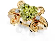 Solitaire Engagement Ring Setting for Fancy Yellow Heart-Shaped Center with Twisted Band and Scroll Prong Head in Yellow Gold