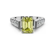 Solitaire Engagement Ring Setting for Fancy Yellow Emerald Cut Center with Pave Cathedral Shoulders and Prong Head in Platinum