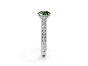 Solitaire Engagement Ring Setting for Fancy Green Round Cut Center with Engraved Pave Band and Prong Head in Sterling Silver