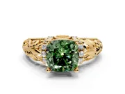 Solitaire Engagement Ring Setting for Fancy Green Cushion Cut Center with Filigree Accent Basket and Prong Head in Yellow Gold