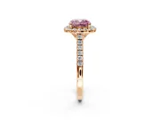 Halo Engagement Ring Setting for Fancy Pink Cushion Cut Center with Raised Halo, Pave Band and Prong Head in Rose Gold