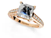 Solitaire Engagement Ring Setting for Princess Cut Center with Pave Cathedral Band and Prong Head in Rose Gold