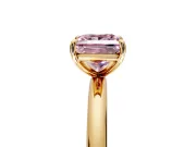 Low-Set Solitaire Engagement Ring Setting for Fancy Pink Princess Cut Center with Thin Plain Band and Prong Head in Yellow Gold