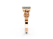 Leaf Engagement Ring Setting for Emerald Cut Center with Milgrain Accent Band and Prong Head in Rose Gold