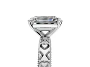 Solitaire Engagement Ring Setting for Emerald Cut Center with XO Engraved Band and Prong Head in Sterling Silver