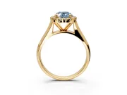 Halo Engagement Ring Setting for Fancy Blue Oval Center with Square Band and Prong Head in Yellow Gold