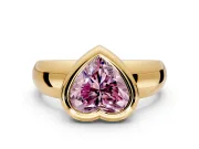 Solitaire Engagement Ring Setting for Fancy Pink Heart-Shaped Center with Wide Band and Bezel Head in Yellow Gold