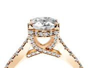 Solitaire Engagement Ring Setting for Oval Center with Widening Pave Band and Claw Prong Head in Rose Gold