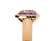 Halo Engagement Ring Setting for Fancy Pink Radiant Cut Center with Knife Ridge Cathedral Band and Prong Head in Rose Gold