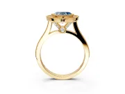 Halo Engagement Ring Setting for Fancy Blue Heart-Shaped Center with Milgrain Frame, Pave Band and Prong Head in Yellow Gold