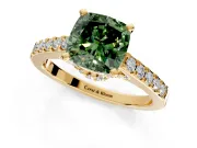 Solitaire Engagement Ring Setting for Fancy Green Cushion Cut Center with Crossover Accents and Prong Head in Yellow Gold