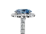 Halo Engagement Ring Setting for Fancy Blue Oval Center with Narrowing Pave Band and Prong Head in White Gold