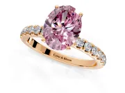 Open Basket Engagement Ring Setting for Fancy Pink Oval Center with Pave Band and Prong Head in Rose Gold