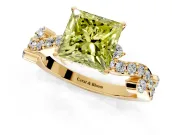 Solitaire Engagement Ring Setting for Fancy Yellow Princess Cut Center with Bar-Station Pave Twist and Prong Head in Yellow Gold