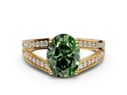 Split Shank Engagement Ring Setting for Fancy Green Oval Center with Pave Split Shank and Prong Head in Yellow Gold