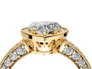 Milgrain Halo Engagement Ring Setting for Heart-Shaped Center with Wide Pave Band and Prong Head in Yellow Gold
