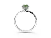 Solitaire Engagement Ring Setting for Fancy Green Oval Center with Fine Pave Narrow Band and Prong Head in White Gold