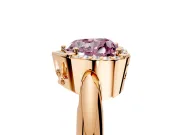 Halo Engagement Ring Setting for Fancy Pink Heart-Shaped Center with Tapered Plain Band and Prong Head in Rose Gold