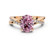 Solitaire Engagement Ring Setting for Fancy Pink Oval Center with Half-Pave Crossover Band and Prong Head in Rose Gold