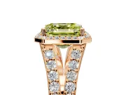 Halo Engagement Ring Setting for Fancy Yellow Asscher Cut Center with Narrow Pave Split Shank and Prong Head in Rose Gold