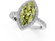 Halo Engagement Ring Setting for Fancy Yellow Marquise Center with Inner Milgrain Border and Prong Head in Sterling Silver