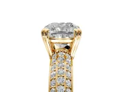 Solitaire Engagement Ring Setting for Cushion Cut Center with Multi-Row Pave Accents and Basket Head in Yellow Gold