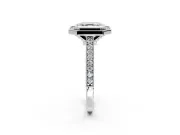 Halo Engagement Ring Setting for Asscher Cut Center with Milgrain Pave Band and Bezel Head in White Gold