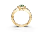 Halo Engagement Ring Setting for Fancy Green Oval Center with Wide-Open Pave Split Shank and Prong Head in Yellow Gold