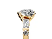Bar-Set Engagement Ring Setting for Heart-Shaped Center with Tapered Baguette Accents and Prong Head in Yellow Gold