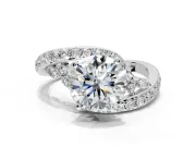 Solitaire Engagement Ring Setting for Round Cut Center with Pave Bypass Twist Band and Prong Head in Platinum
