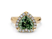 Halo Engagement Ring Setting for Fancy Green Heart-Shaped Center with Square Band and Prong Head in Yellow Gold