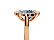 Single Halo Engagement Ring Setting for Fancy Blue Round Cut Center with Corner Claws, Plain Band and Prong Head in Rose Gold