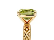 Solitaire Engagement Ring Setting for Fancy Yellow Asscher Cut Center with Milgrain X Pattern Band and Prong Head in Yellow Gold