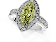 Milgrain Halo Engagement Ring Setting for Fancy Yellow Marquise Center with Pave Band and Prong Head in Platinum