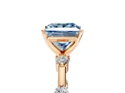 Solitaire Engagement Ring Setting for Fancy Blue Princess Cut Center with Bezel Station Band and Prong Head in Rose Gold
