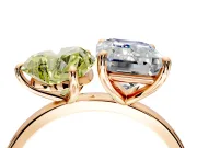 Fancy Yellow Heart-Shaped and Emerald Cut Lab-Grown Diamond Toi et Moi Engagement Ring with Prong-Set Stones in Rose Gold