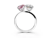 Fancy Pink Round Cut and Emerald Cut Lab-Grown Diamond Toi et Moi Engagement Ring with Prong-Set Stones in Sterling Silver