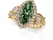 Milgrain Halo Engagement Ring Setting for Fancy Green Marquise Center with Shoulder Bezels and Prong Head in Yellow Gold