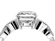 Leaf Engagement Ring Setting for Asscher Cut Center with Milgrain Accent Band and Prong Head in White Gold