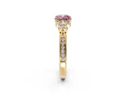 Cluster Engagement Ring Setting for Fancy Pink Cushion Cut Center with Bezel Accent Clusters and Prong Head in Yellow Gold