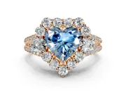 Halo Engagement Ring Setting for Fancy Blue Heart-Shaped Center with Two-Strand Split Shank and Prong Head in Rose Gold