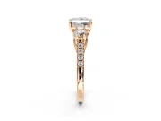 3 Stone Engagement Ring Setting for Princess Cut Center with Crossover Basket, Pave Band and Prong Head in Rose Gold
