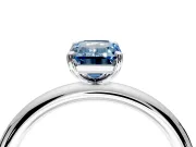 Low-Set Solitaire Engagement Ring Setting for Fancy Blue Emerald Cut Center with Thin Plain Band and Prong Head in Sterling Silver