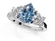 Floral Engagement Ring Setting for Fancy Blue Pear-Shaped Center with Marquise Cluster Shoulders and Prong Head in Sterling Silver