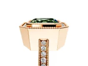 Halo Engagement Ring Setting for Fancy Green Asscher Cut Center with Milgrain Halo, Pave Band and Prong Head in Rose Gold