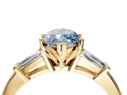 3 Stone Engagement Ring Setting for Fancy Blue Marquise Center with Channel Baguette Accents and Prong Head in Yellow Gold